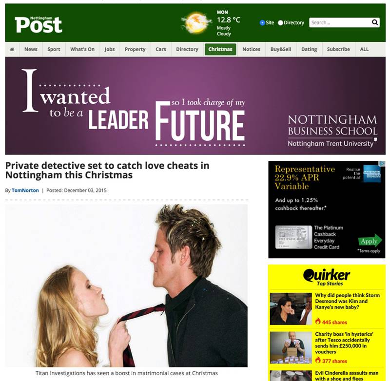 Titan Investigations - Nottingham Evening Post Christmas Love Cheats