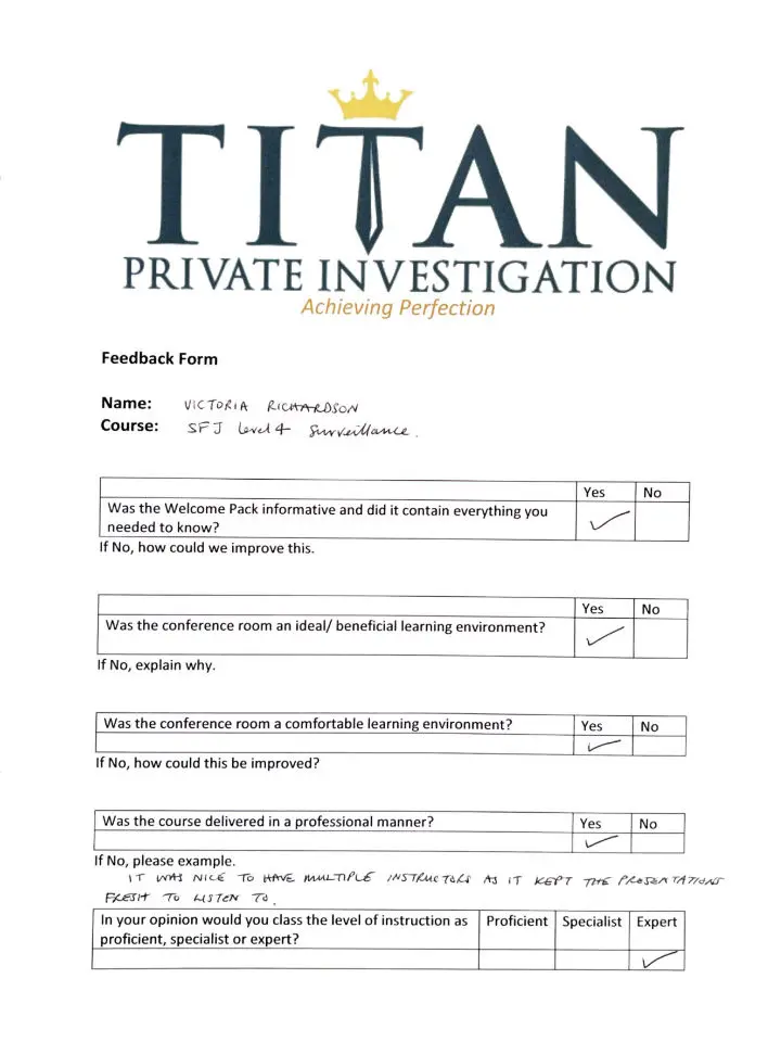 Victoria Richarson Student Testimonial | Titan Investigations
