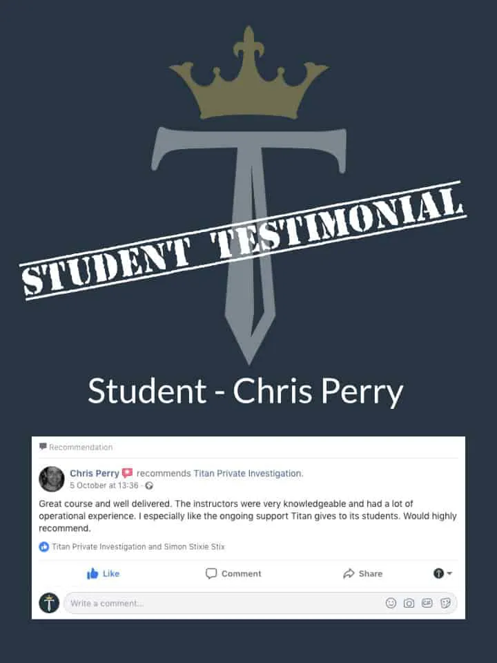 Chris Perry Private Investigator Training Testimonial | Titan Investigations