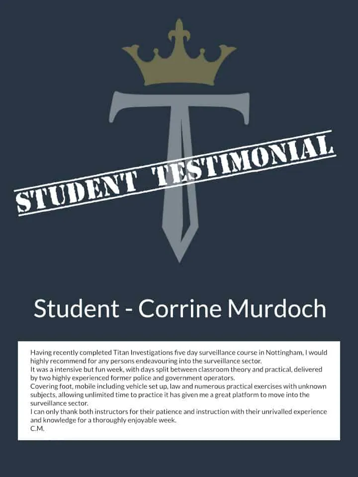 Corrine Murdoch Titan Private Investigator Training Course Testimonial