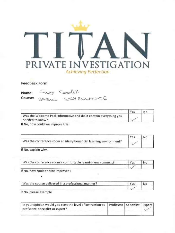 Guy Cooper Titan Private Investigator Training Course Testimonial