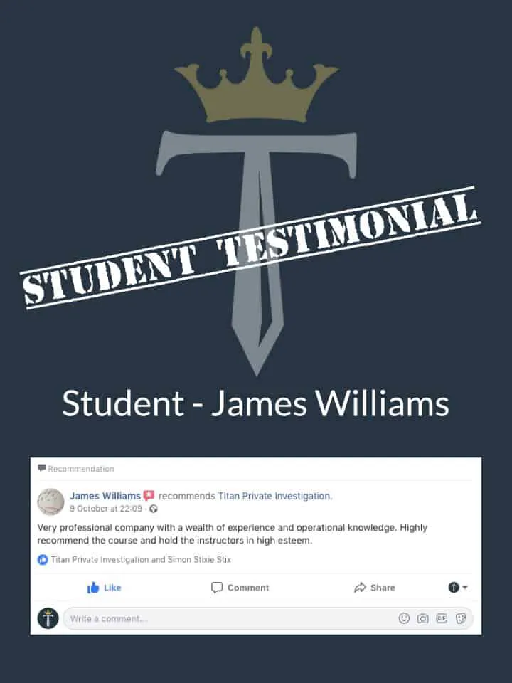 James Williams Private Investigator Training Testimonial | Titan Investigations