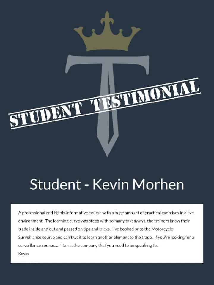 Kevin Morhen Titan Private Investigator Training Course Testimonial