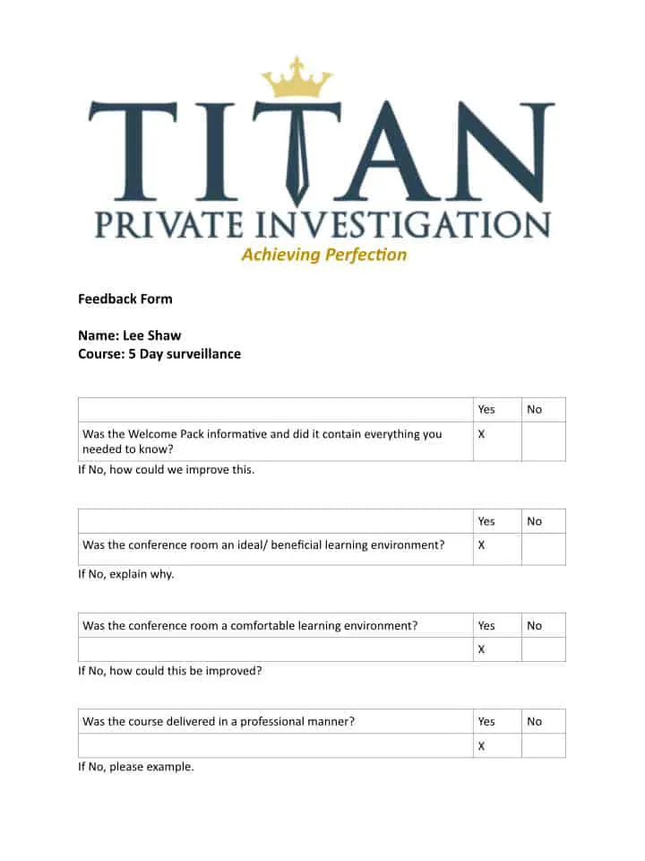 Lee Shaw Titan Private Investigator Training Course Testimonial