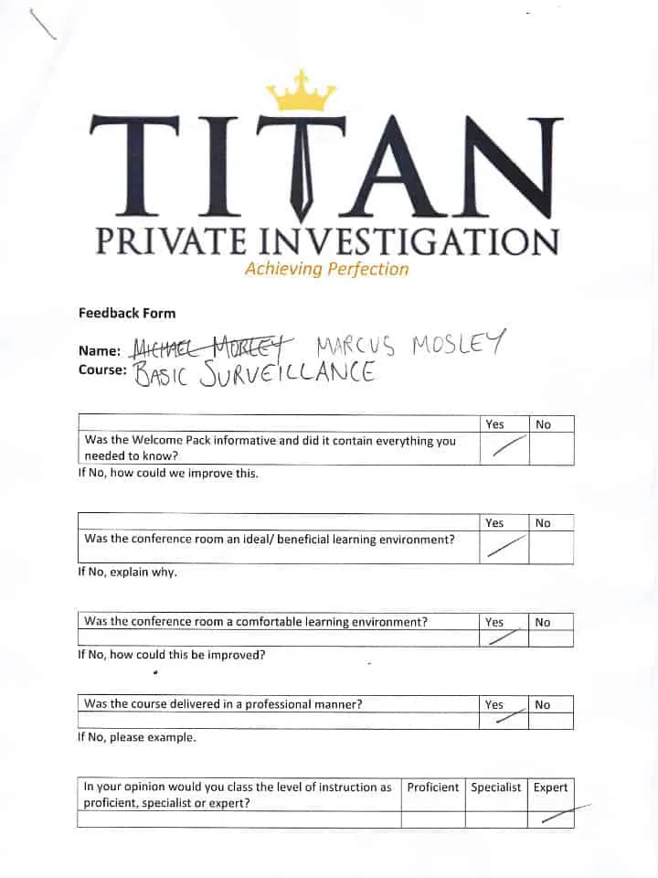 Marcus Mosely Titan Private Investigator Training Course Testimonial