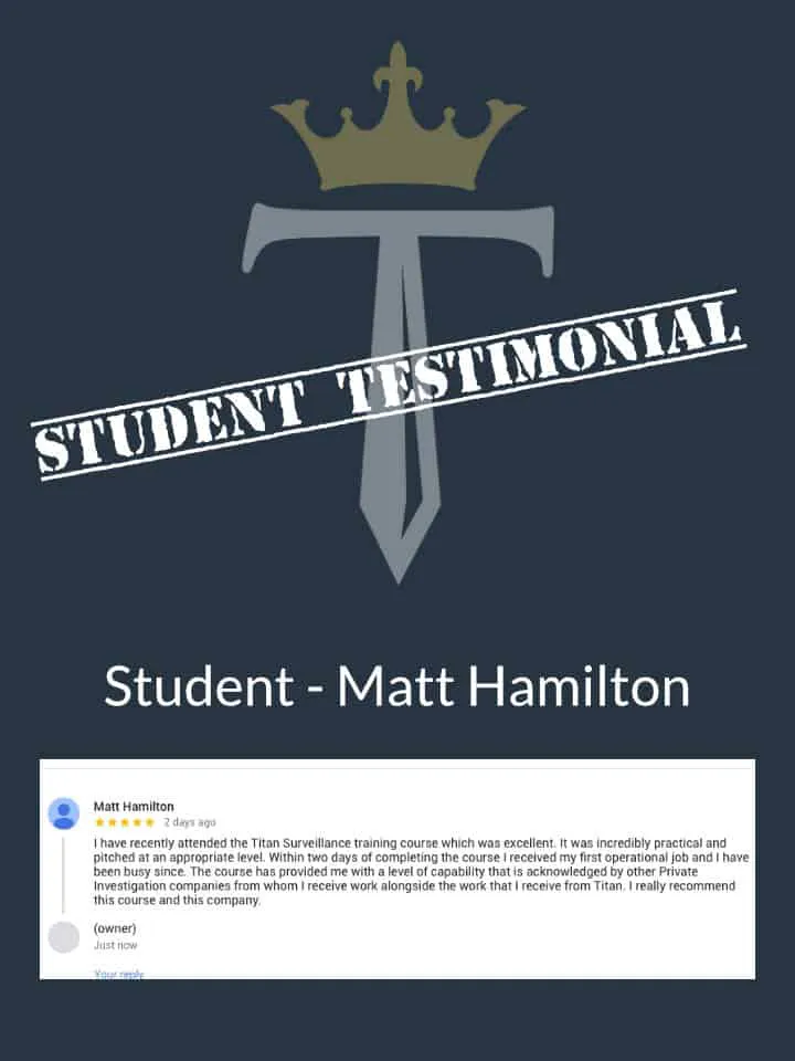 Matt Hamilton Private Investigator Training Testimonial | Titan Investigations