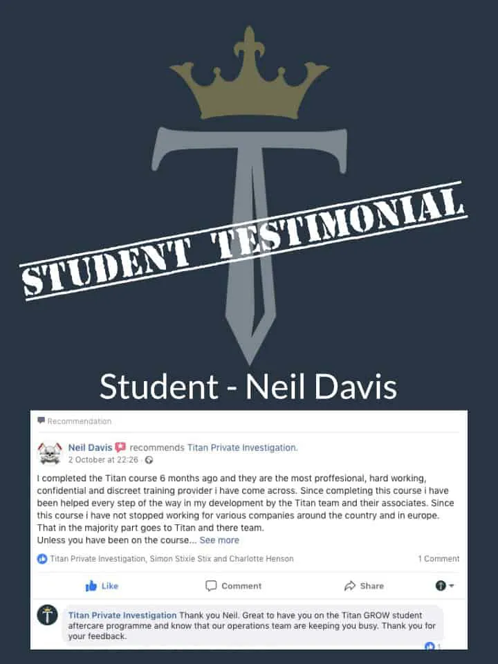 Neil Davis Private Investigator Training Testimonial | Titan Investigations