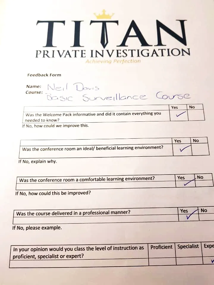 Neil Davis Titan Private Investigator Training Course Testimonial