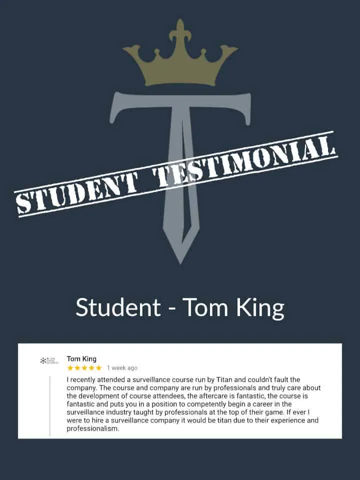 Tom King Titan Private Investigator Training Course Testimonial