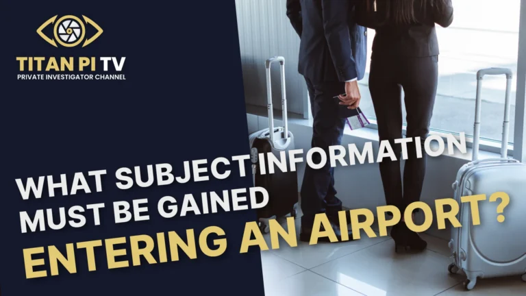 What subject information does a surveillance team need to gain when entering an airport?