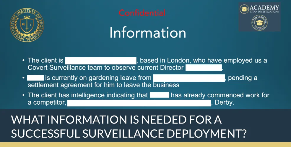 What information is needed for a successful surveillance deployment? | Titan Investigations