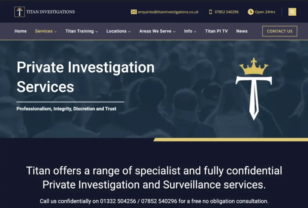 Private Investigation Agency Website Services Page | Titan Private Investigation Ltd